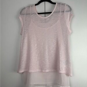 Yessica C&A Pink Layered Mesh Knit Cap Sleeve Top Medium